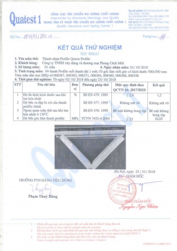 Kết quả thử nghiệm thanh nhựa Queen